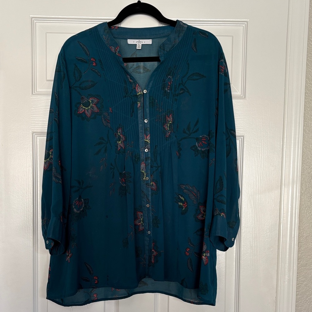 Fever Teal Floral Blouse